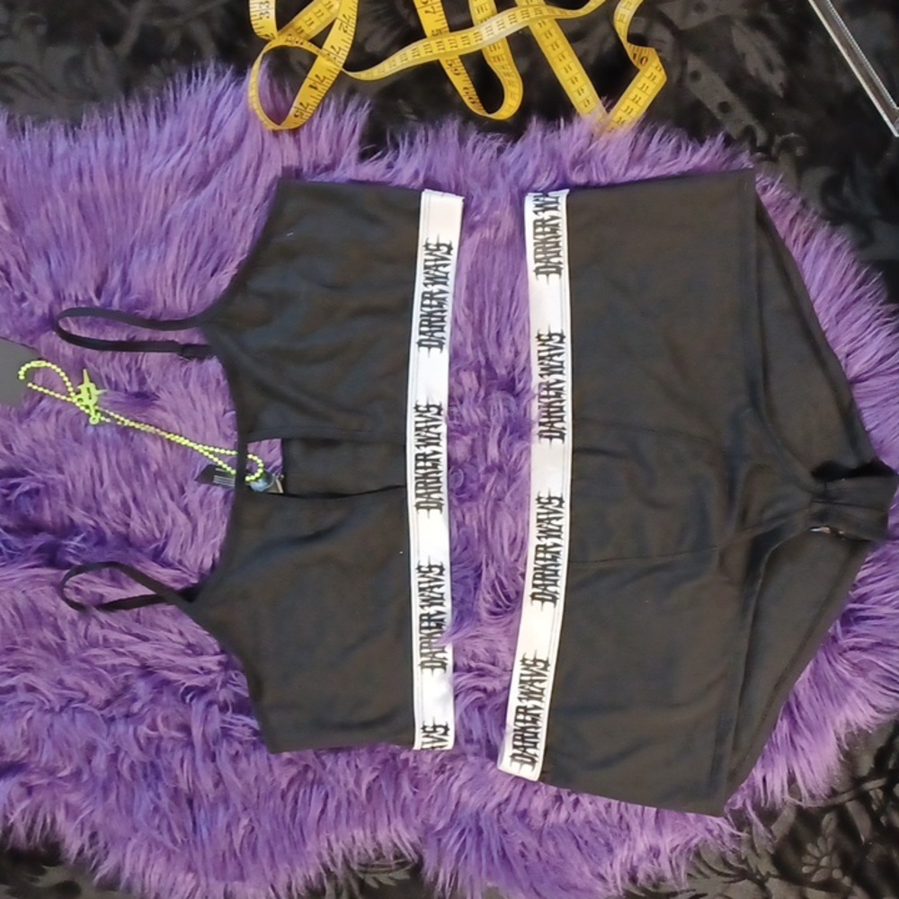 DOLLSKILL DARKER WAVS 1X WARPED LINGERIE SET BRALETTE AND SHORTS LOGO ON BANDS